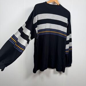 Y2K Wear First Men XL Black Stripe Pullover Sweater Street Grunge Skater Cyber